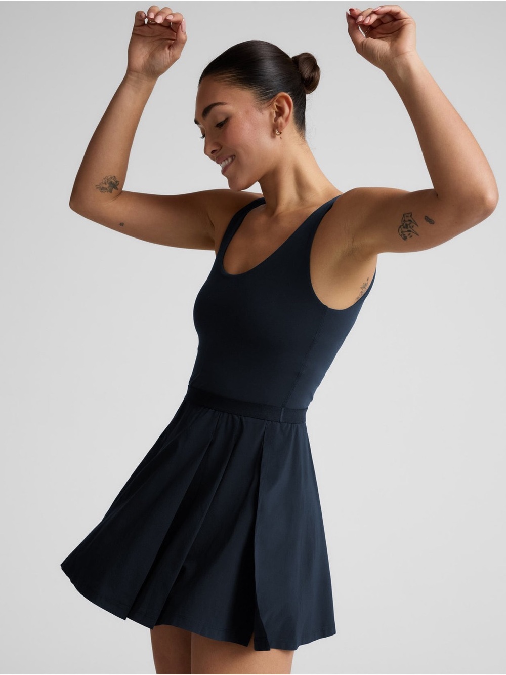 Beyond Yoga Score Pleated Dress Navy Blue Small